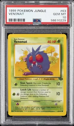 1999 POKEMON JUNGLE #63 VENONAT PSA 10 - Image 1