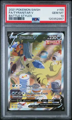 2021 POKEMON SWORD & SHIELD BATTLE STYLES #155 FULL ART/TYRANITAR V PSA 10 - Image 1
