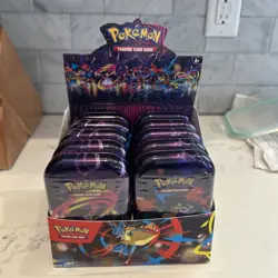 Pokemon TCG Mega Evolution- 10 MEGA HEROES MINI TINS w/ DISPLAY- Factory Sealed - Image 1
