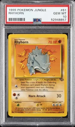 1999 POKEMON JUNGLE #61 RHYHORN PSA 10 - Image 1