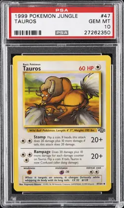 1999 POKEMON JUNGLE #47 TAUROS PSA 10 - Image 1