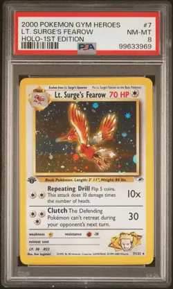 2000 POKEMON GYM HEROES HOLO-1ST ED #7 LT. SURGE'S FEAROW PSA 8 - Image 1