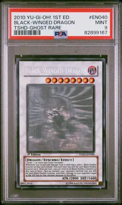 PSA 9 Mint - Black-Winged Dragon TSHD-EN040 1st Edition Ghost Rare YuGiOh - Image 1