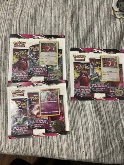 Pokemon TCG Sword Shield Fusion Strike 3-Pack Blister Card Set 1 Espeon, 2 Eevee - Image 1
