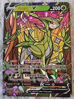 ART CARD ~ Pokemon TCG Stained Glass Mosaic Virizion V Illustration TEXTURED - Image 1