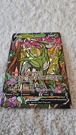 ART CARD ~ Pokemon TCG Stained Glass Mosaic Virizion V Illustration TEXTURED - Image 5