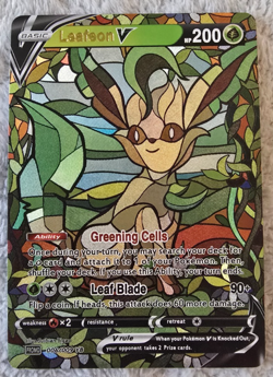 ART CARD ~ Pokemon TCG Stained Glass Mosaic Leafeon V Illustration TEXTURED - Image 1