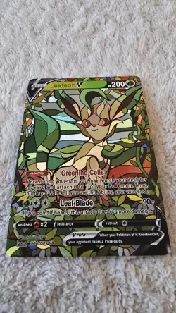 ART CARD ~ Pokemon TCG Stained Glass Mosaic Leafeon V Illustration TEXTURED - Image 5