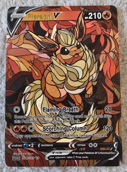 ART CARD ~ Pokemon TCG Stained Glass Mosaic Flareon V Illustration TEXTURED - Image 1