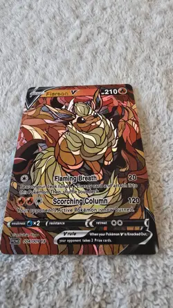 ART CARD ~ Pokemon TCG Stained Glass Mosaic Flareon V Illustration TEXTURED - Image 3