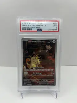 2025 Pokemon Destined Rivals Illustration Rare Team Rocket’s Meowth #203 - PSA 9 - Image 1