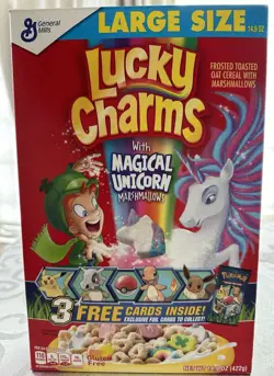 2019 Lucky Charms Pokemon Sealed Box Foil Garanteed. 3 card Booster Pack cereal - Image 1