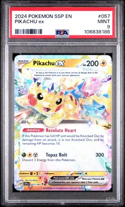 2024 POKEMON SSP EN-SURGING SPARKS #057 PIKACHU EX PSA 9 - Image 1