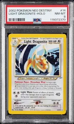 2002 POKEMON NEO DESTINY #14 LIGHT DRAGONITE-HOLO PSA 8 - Image 1