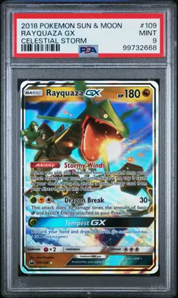 2018 POKEMON SUN & MOON CELESTIAL STORM #109 RAYQUAZA GX PSA 9 - Image 1
