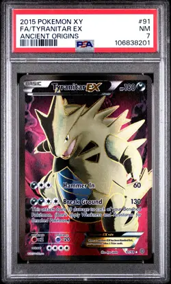 2015 POKEMON XY ANCIENT ORIGINS #91 FULL ART/TYRANITAR EX PSA 7 - Image 1