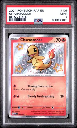 2024 POKEMON PAF EN-PALDEAN FATES SHINY RARE #109 CHARMANDER PSA 9 - Image 1