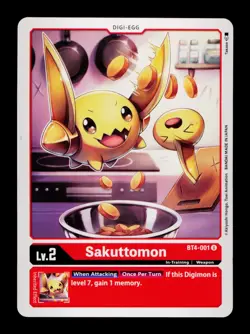 Sakuttomon BT4-001 Red Digimon Card CCG Trading Card - Image 1