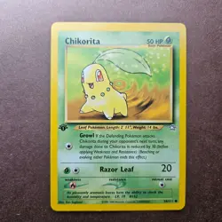 1st Edition Chikorita 54/111 Pokemon Neo Genesis Card - LP - First Ed - Image 1