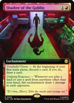 SPM Foil Extended Art SHADOW OF THE GOBLIN 1x Rare Magic Spider-Man MTG NM - Image 1