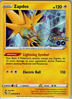 Zapdos 029/078 2022 Pokemon GO Set Pokemon Card TCG Nintendo Holo Rare - Image 1
