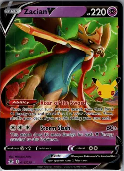 ZACIAN V 2021 POKEMON SWSH CELEBRATIONS HOLO RARE V 016/025 - Image 1