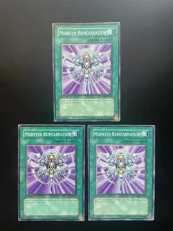Yugioh Monster Reincarnation YSD-EN030 1st Edition Common Damaged X3 - Image 1