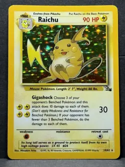 Pokemon TCG Raichu Fossil Holo Rare Card 14/62 Unlimited LP - Image 1