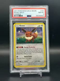 PSA 8 NM-MT Eevee Sun & Moon Cosmos Holo Pokemon Card #101/149 - Image 1