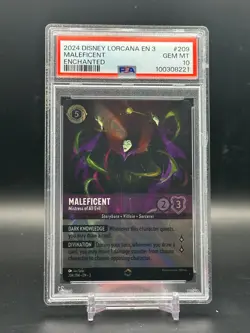 PSA 10 GEM MINT Maleficent Mistress of All Evil Enchanted Lorcana Card #209/204 - Image 1
