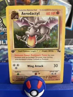 Pokemon TCG Card Fossil Prerelease Aerodactyl 1/62 1st edition Holo Rare HP - Image 1
