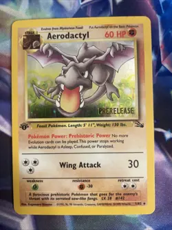 Pokemon TCG Card Fossil Prerelease Aerodactyl 1/62 1st edition Holo Rare HP - Image 2