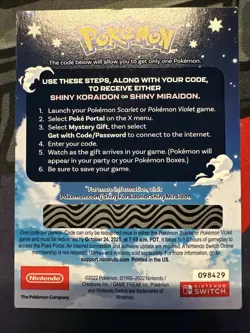 Pokemon Scarlet and Violet Shiny Koraidon OR Miraidon Gamestop Promo Card Code - Image 3