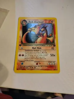 Dark Holo Charizard Pokemon TCG Team Rocket Swirl 4/82 1st Edition Card 2000 - Image 1