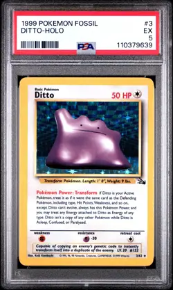 1999 POKEMON FOSSIL #3 DITTO-HOLO PSA 5 - Image 1