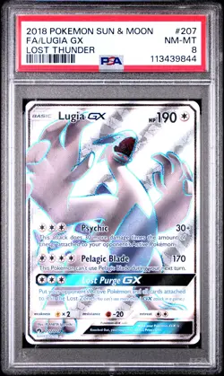 PSA 8 NM-MT Lugia GX Lost Thunder Full Art Holo Pokemon 207/214 - Image 1