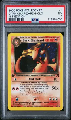 PSA 7 NM Dark Charizard 1st Edition Team Rocket Holo Rare Pokemon 4/82 - Image 1