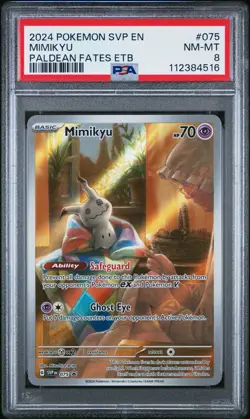 PSA 8 NM-MT Mimikyu Paldean Fates ETB Promo Holo Rare Pokemon SVP 075 - Image 1