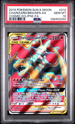 2019 POKEMON SUN & MOON COSMIC ECLIPSE FULL ART/CHARIZARD & BRAIXEN GX PSA 10 - Image 1