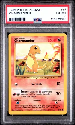 1999 POKEMON BASE SET UNLIMITED #46 CHARMANDER PSA 6 - Image 1