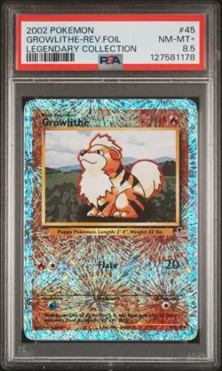 2002 POKEMON LEGENDARY COLLECTION #45 GROWLITHE-REVERSE FOIL PSA 8.5 - Image 1