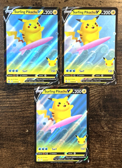 LOT 3 Pokemon Pikachu TCG Surfing v Celebrations Holo Ultra Rare Card 008/025 - Image 1