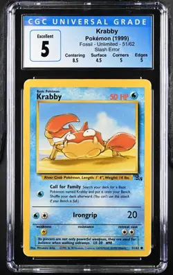RARE 1999 WOTC Pokemon Fossil Krabby Card "Slash" Logo Symbol Error misprint - Image 1