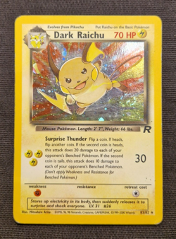 Dark Raichu Holo 83/82 Team Rocket 2000 WOTC Secret Rare Vintage Pokemon Card LP - Image 1