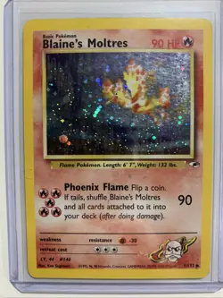 Pokemon Blaine's Moltres 001/132 Gym Heroes Holo card Unlimited Heavy Play - Image 1