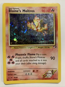Pokemon Blaine's Moltres 001/132 Gym Heroes Holo card Unlimited Heavy Play - Image 3