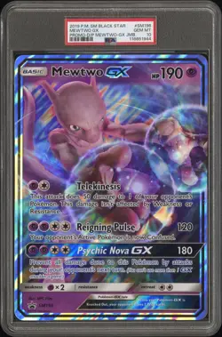 2019 POKEMON SM BLACK STAR PROMO #SM196 MEWTWO GX PSA 10 - Image 1