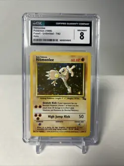 Cgc 8 Hitmonlee Pokemon 1999 Fossil 7/62 Holo Unlimited - Image 1