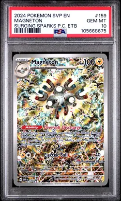 2024 POKEMON SURGING SPARKS POKEMON CENTER ETB SVP PROMO #159 MAGNETON PSA 10 - Image 1