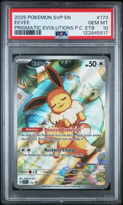 2025 POKEMON PRISMATIC EVOLUTIONS POKEMON CENTER ETB PROMO SVP #173 EEVEE PSA 10 - Image 1